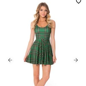 Blackmilk Tartan Green Scoop Skater LONG TORSO L